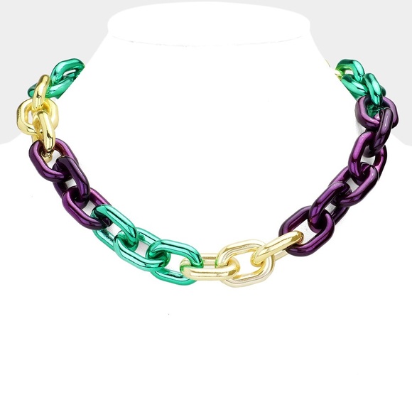 Mardi Gras Multi Color Chain Necklace - Picture 2 of 4